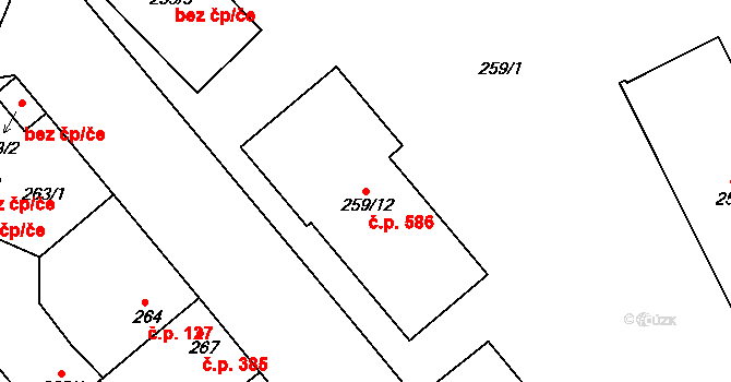 Božkov 586, Plzeň na parcele st. 259/12 v KÚ Božkov, Katastrální mapa