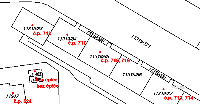 Severní Předměstí 715,716, Plzeň na parcele st. 11319/86 v KÚ Plzeň, Katastrální mapa
