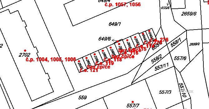 Oslavany 118 na parcele st. 2665 v KÚ Oslavany, Katastrální mapa