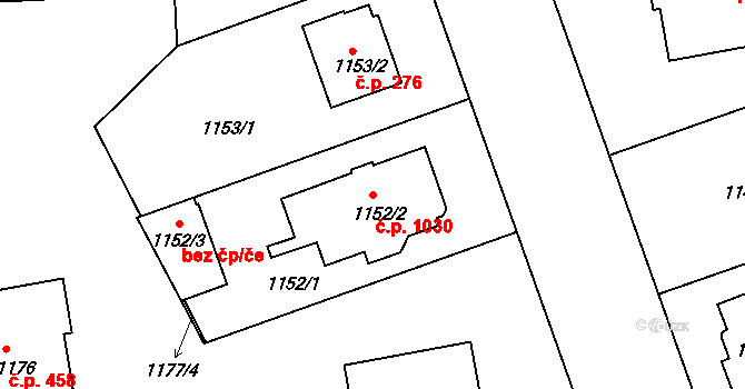 Lhotka 1030, Praha na parcele st. 1152/2 v KÚ Lhotka, Katastrální mapa