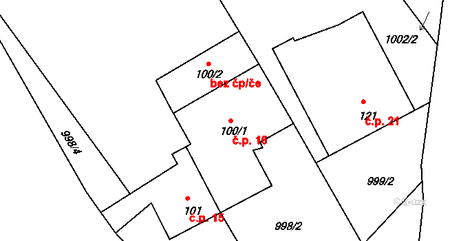 Levín 16, Lišov na parcele st. 100/1 v KÚ Levín u Lišova, Katastrální mapa