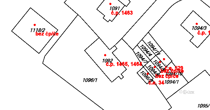 Rumburk 1 1464,1465, Rumburk na parcele st. 1092 v KÚ Rumburk, Katastrální mapa