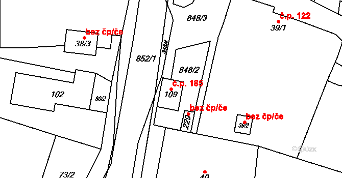 Kocbeře 185 na parcele st. 109 v KÚ Kocbeře, Katastrální mapa
