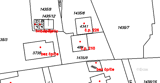Rožnov pod Radhoštěm 210 na parcele st. 4206 v KÚ Rožnov pod Radhoštěm, Katastrální mapa