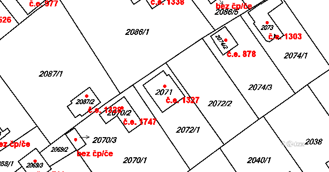 Bolevec 1327, Plzeň na parcele st. 2071 v KÚ Bolevec, Katastrální mapa