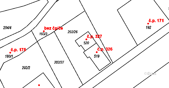 Dvorec 327, Nepomuk na parcele st. 520 v KÚ Dvorec, Katastrální mapa