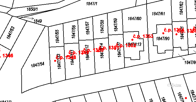 Bystřice nad Pernštejnem 1351 na parcele st. 1847/114 v KÚ Bystřice nad Pernštejnem, Katastrální mapa