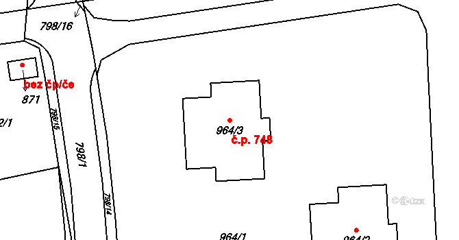 Štětí 748 na parcele st. 964/3 v KÚ Štětí I, Katastrální mapa