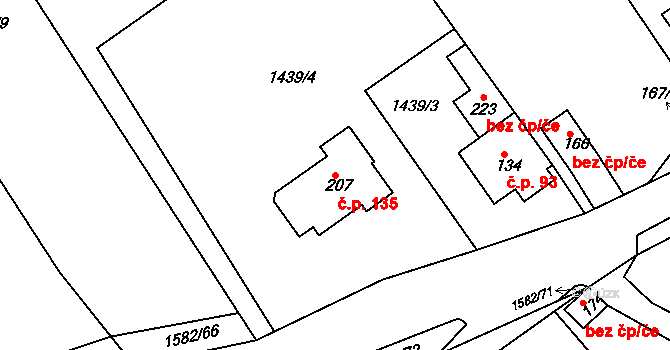 Vršovice 135 na parcele st. 207 v KÚ Vršovice u Opavy, Katastrální mapa