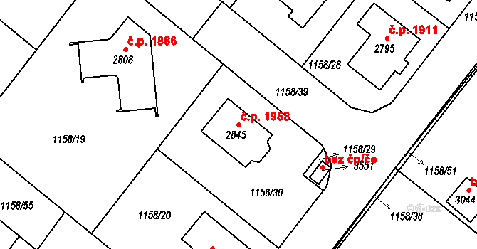 Brandýs nad Labem 1958, Brandýs nad Labem-Stará Boleslav na parcele st. 2845 v KÚ Brandýs nad Labem, Katastrální mapa