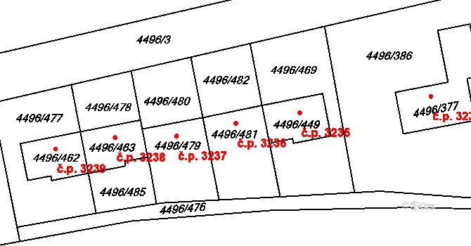 Most 3236 na parcele st. 4496/481 v KÚ Most II, Katastrální mapa