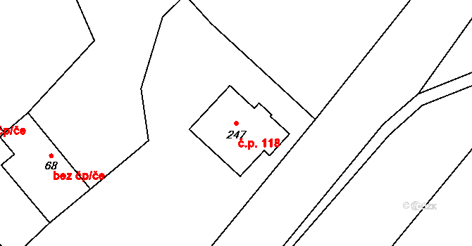 Malhotice 118 na parcele st. 247 v KÚ Malhotice, Katastrální mapa