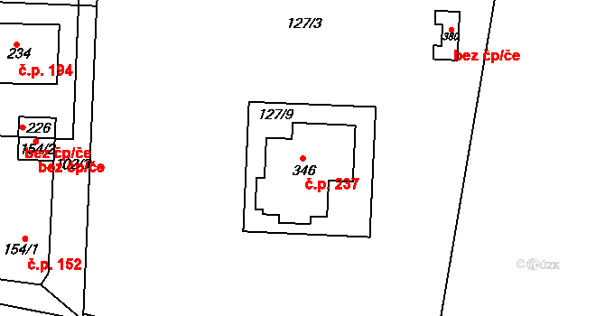 Minice 237, Kralupy nad Vltavou na parcele st. 346 v KÚ Minice u Kralup nad Vltavou, Katastrální mapa