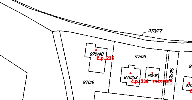 Řícmanice 235 na parcele st. 976/40 v KÚ Řícmanice, Katastrální mapa
