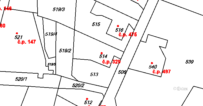 Úžlabí 329, Habartov na parcele st. 514 v KÚ Habartov, Katastrální mapa