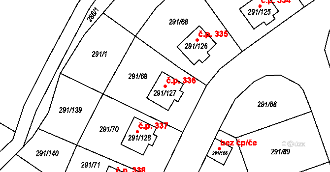 Velké Březno 336 na parcele st. 291/127 v KÚ Velké Březno, Katastrální mapa