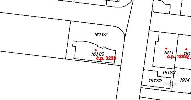 Smíchov 3220, Praha na parcele st. 1611/3 v KÚ Smíchov, Katastrální mapa