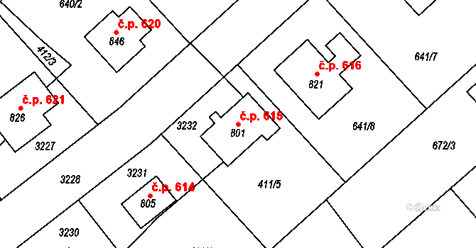Černilov 615 na parcele st. 801 v KÚ Černilov, Katastrální mapa