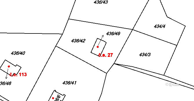 Sokolí 27, Třebíč na parcele st. 436/49 v KÚ Sokolí, Katastrální mapa