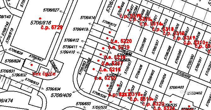Jihlava 5217 na parcele st. 5706/569 v KÚ Jihlava, Katastrální mapa
