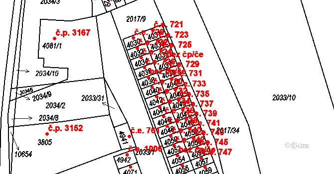 Hodonín 731 na parcele st. 4041 v KÚ Hodonín, Katastrální mapa