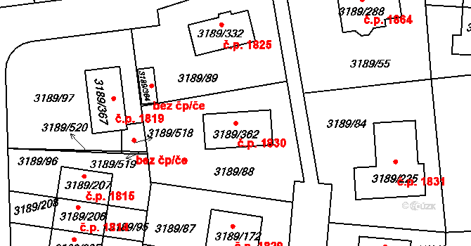 Roztoky 1830 na parcele st. 3189/362 v KÚ Žalov, Katastrální mapa
