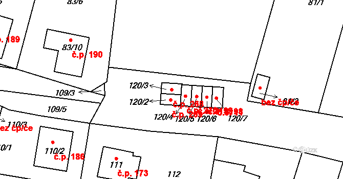 Čelkovice 268, Tábor na parcele st. 120/3 v KÚ Čelkovice, Katastrální mapa