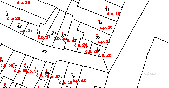 Jemnice 23 na parcele st. 37 v KÚ Jemnice, Katastrální mapa