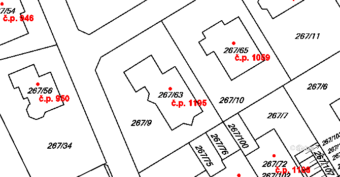 Černice 1195, Plzeň na parcele st. 267/63 v KÚ Černice, Katastrální mapa