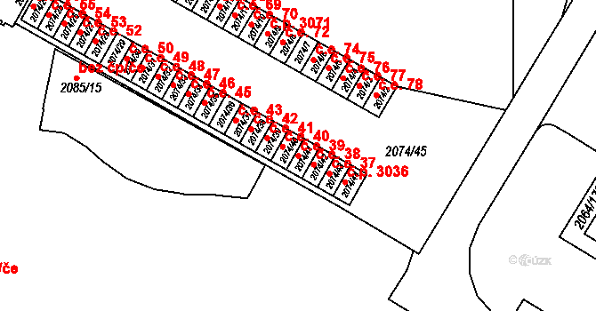 Brňany 39, Vyškov na parcele st. 2074/41 v KÚ Vyškov, Katastrální mapa
