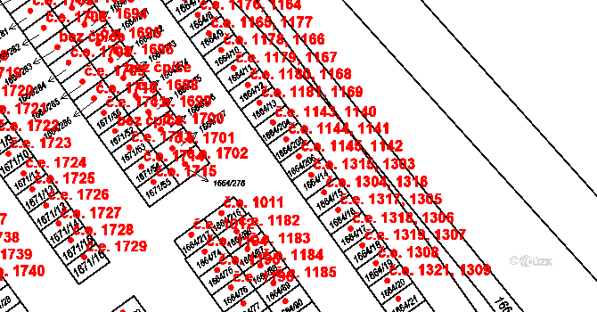 Teplické Předměstí 1142,1145, Bílina na parcele st. 1664/206 v KÚ Bílina, Katastrální mapa