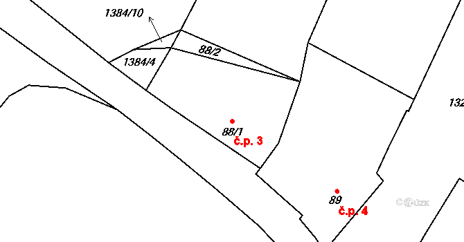 Růžkovy Lhotice 3, Čechtice na parcele st. 88/1 v KÚ Černičí, Katastrální mapa