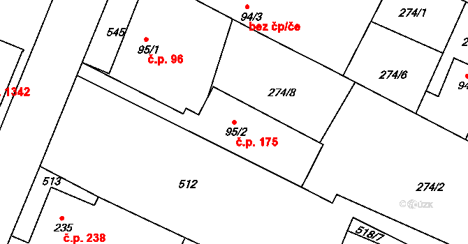 Neratovice 175 na parcele st. 95/2 v KÚ Neratovice, Katastrální mapa