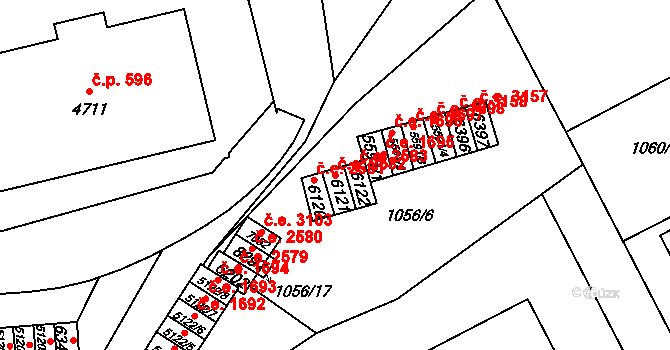 Zlín 2582 na parcele st. 6121 v KÚ Zlín, Katastrální mapa
