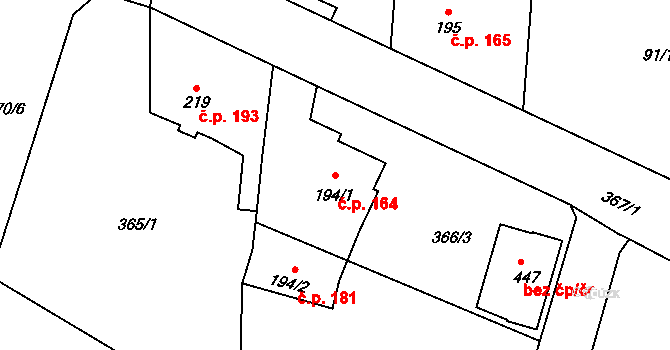 Sedlec 164, Sedlec-Prčice na parcele st. 194/1 v KÚ Sedlec u Votic, Katastrální mapa