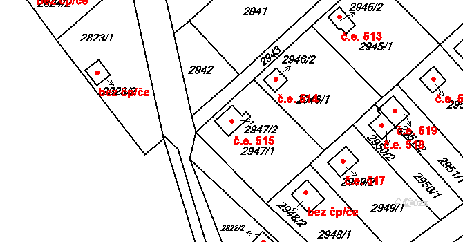 Kopřivnice 515 na parcele st. 2947/2 v KÚ Kopřivnice, Katastrální mapa