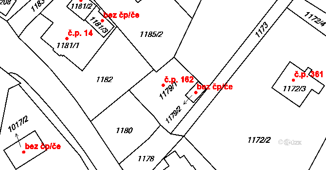 Stará Bělá 162, Ostrava na parcele st. 1179/1 v KÚ Stará Bělá, Katastrální mapa
