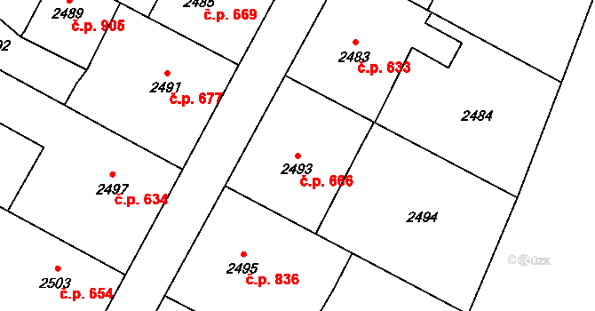 Polanka nad Odrou 666, Ostrava na parcele st. 2493 v KÚ Polanka nad Odrou, Katastrální mapa