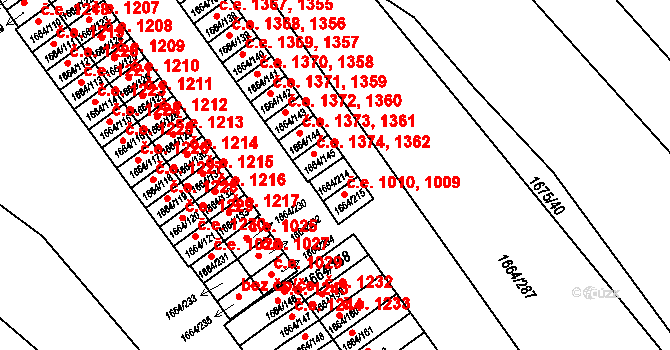 Teplické Předměstí 1007,1008, Bílina na parcele st. 1664/214 v KÚ Bílina, Katastrální mapa