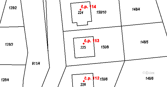 Polichno 113, Luhačovice na parcele st. 225 v KÚ Polichno, Katastrální mapa