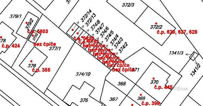 Ústí nad Labem 38836891 na parcele st. 374/4 v KÚ Bukov, Katastrální mapa