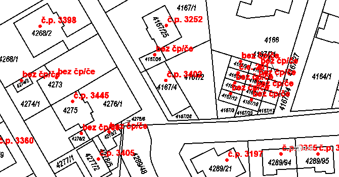 Strašnice 3402, Praha na parcele st. 4167/4 v KÚ Strašnice, Katastrální mapa