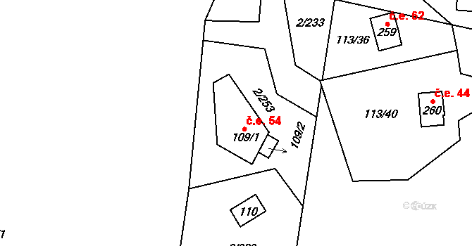 Lhota 54, Mladošovice na parcele st. 109/1 v KÚ Lhota u Vlachnovic, Katastrální mapa