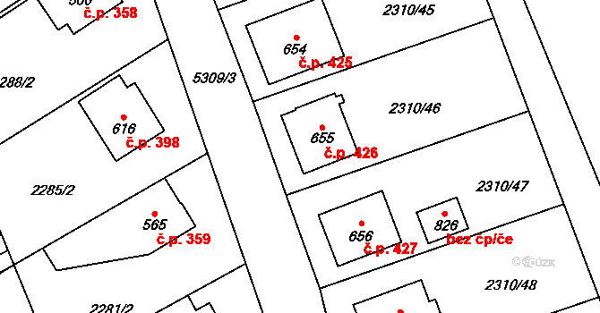 Štítná nad Vláří 426, Štítná nad Vláří-Popov na parcele st. 655 v KÚ Štítná nad Vláří, Katastrální mapa