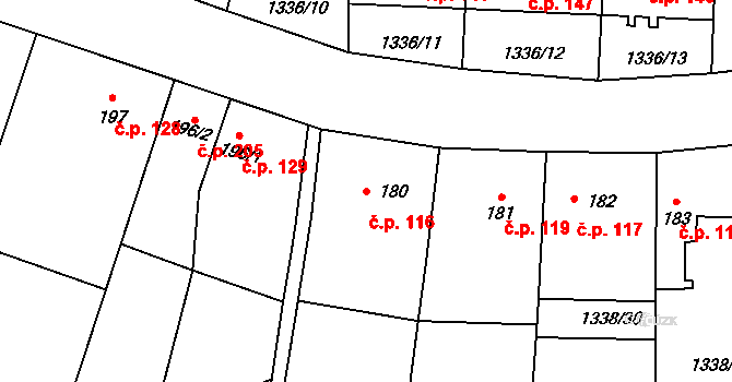 Příluky 116, Zlín na parcele st. 180 v KÚ Příluky u Zlína, Katastrální mapa