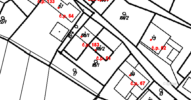 Ruprechtov 51 na parcele st. 68/2 v KÚ Ruprechtov, Katastrální mapa