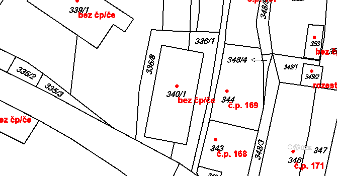 Jesenice 42110891 na parcele st. 340/1 v KÚ Jesenice u Rakovníka, Katastrální mapa
