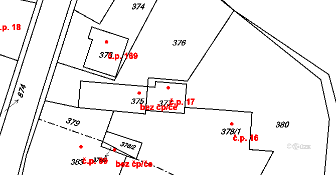Děhylov 17 na parcele st. 377 v KÚ Děhylov, Katastrální mapa