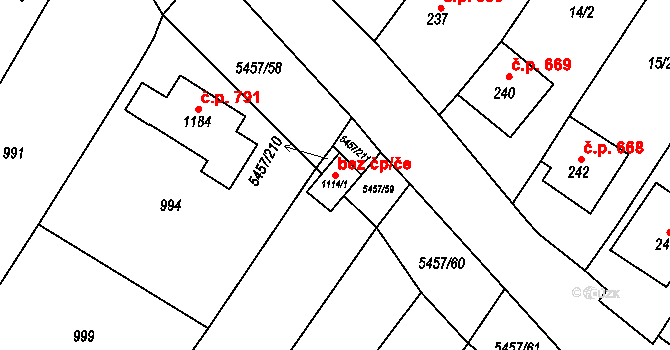 Polešovice 43455891 na parcele st. 1114/1 v KÚ Polešovice, Katastrální mapa
