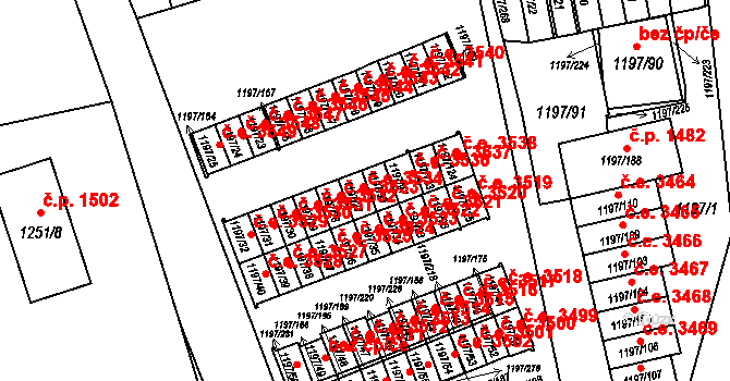 Prostřední Suchá 3534, Havířov na parcele st. 1197/27 v KÚ Prostřední Suchá, Katastrální mapa
